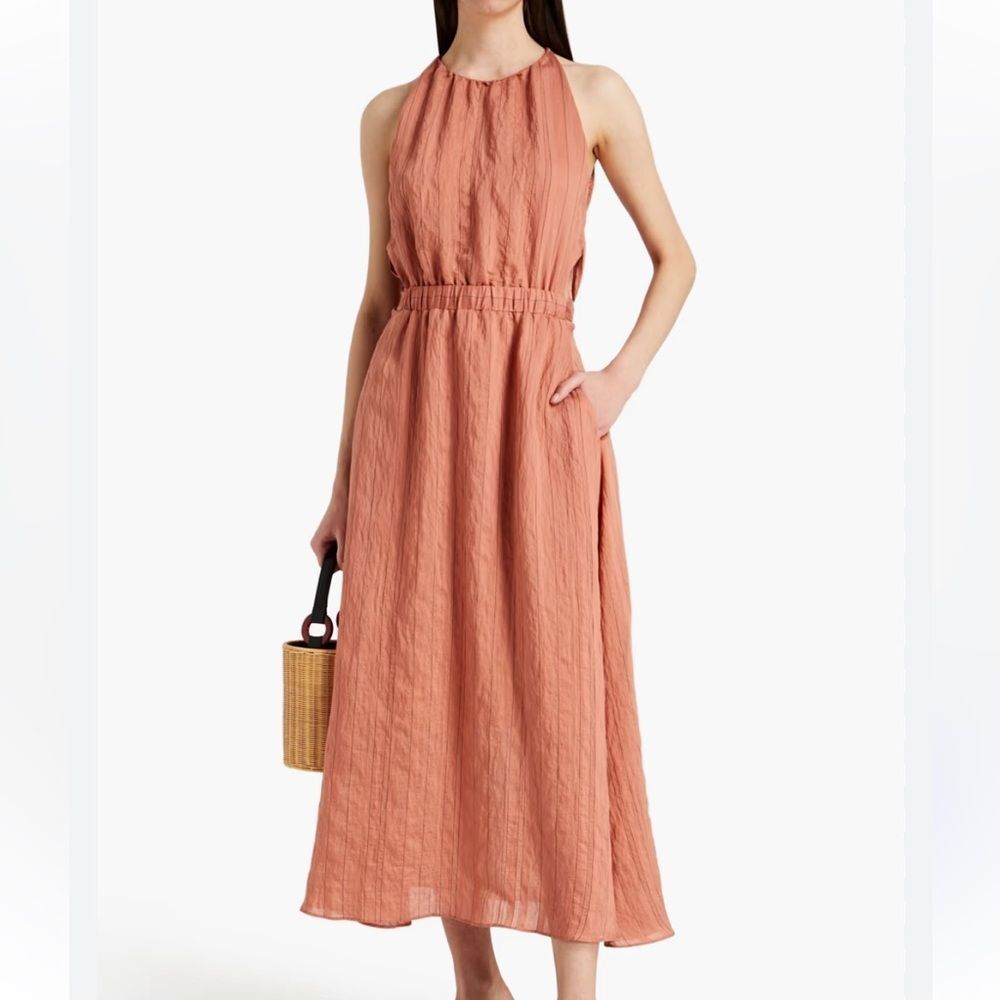 Sandro Elsa crinkled satin halter neck midi dress striped 38 ( size small) - Picture 2 of 12